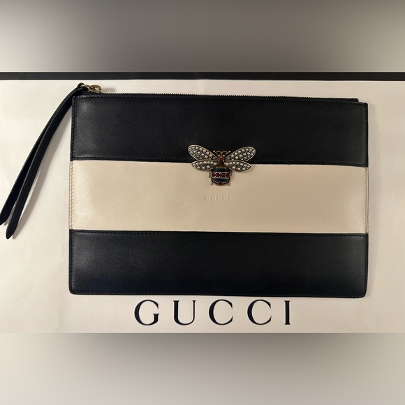 Gucci Striped Calfskin Queen Margaret Bee Clutch - Picture 5 of 7